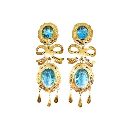 Pendientes oro cubanas dobles con lazo