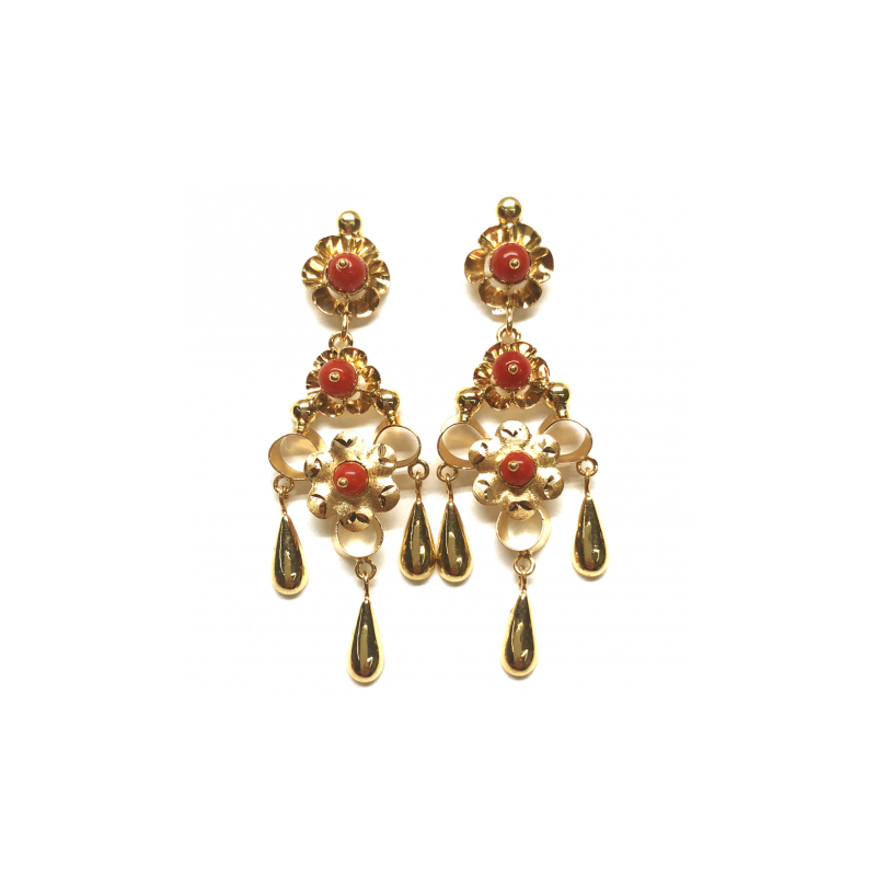 PENDIENTE ORO 18KT MANTILLA CON CORAL FINO