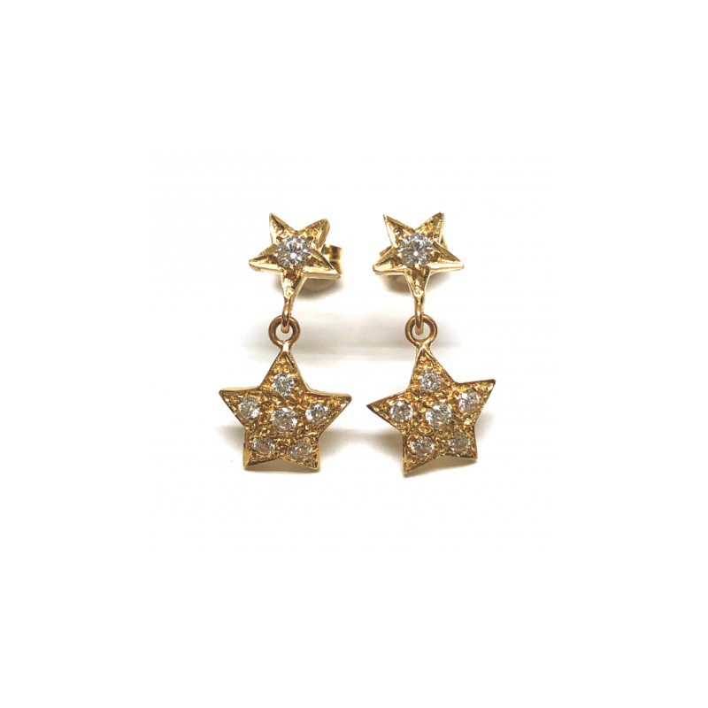 PENDIENTES ORO 18KT DOBLES  ESTRELLAS ENGASTADAS EN CIRCONITAS
