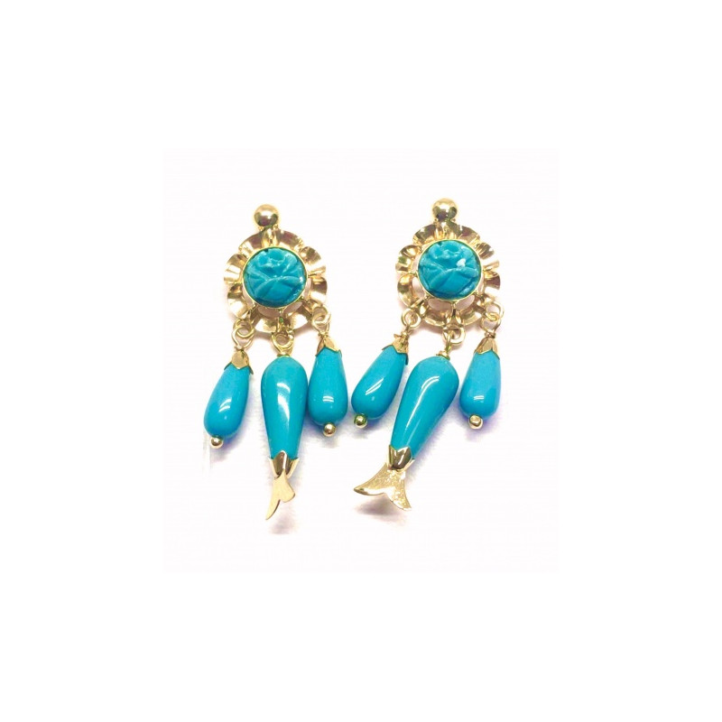 PENDIENTES ORO 18KT CENTRO CON ROSA DE CORAL