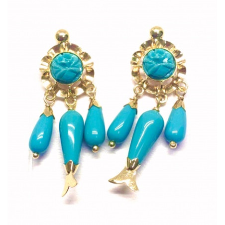 PENDIENTES ORO 18KT CENTRO CON ROSA DE CORAL