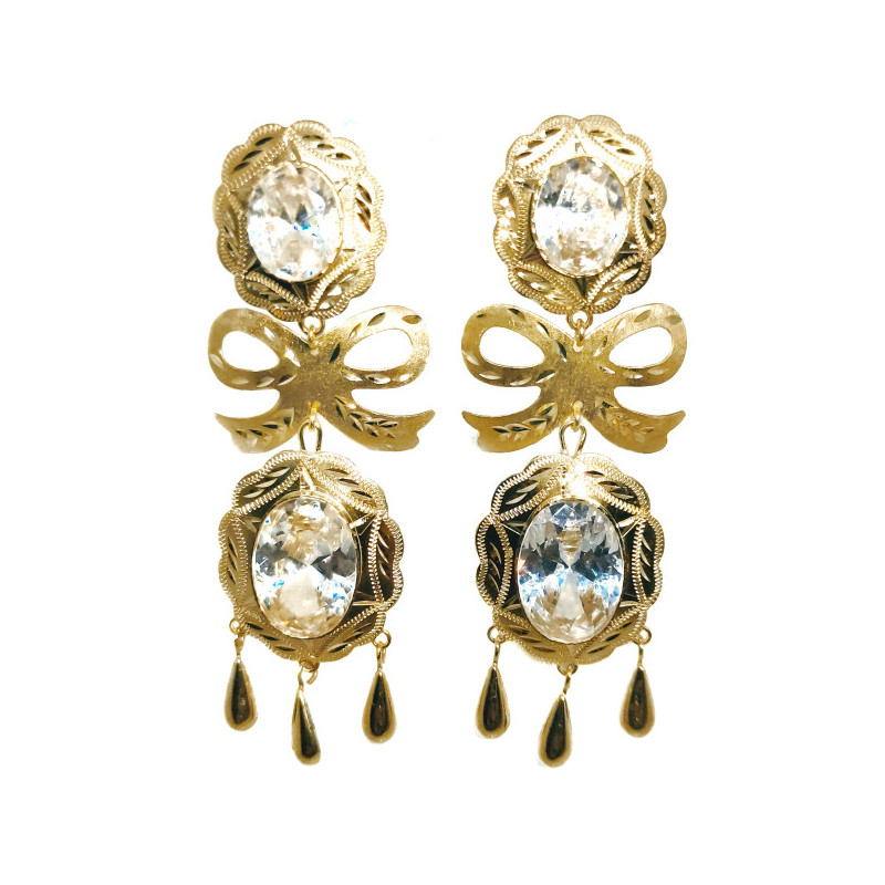 Pendientes oro cubanas dobles con lazo