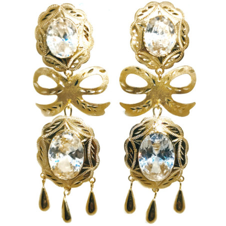 Pendientes oro cubanas dobles con lazo