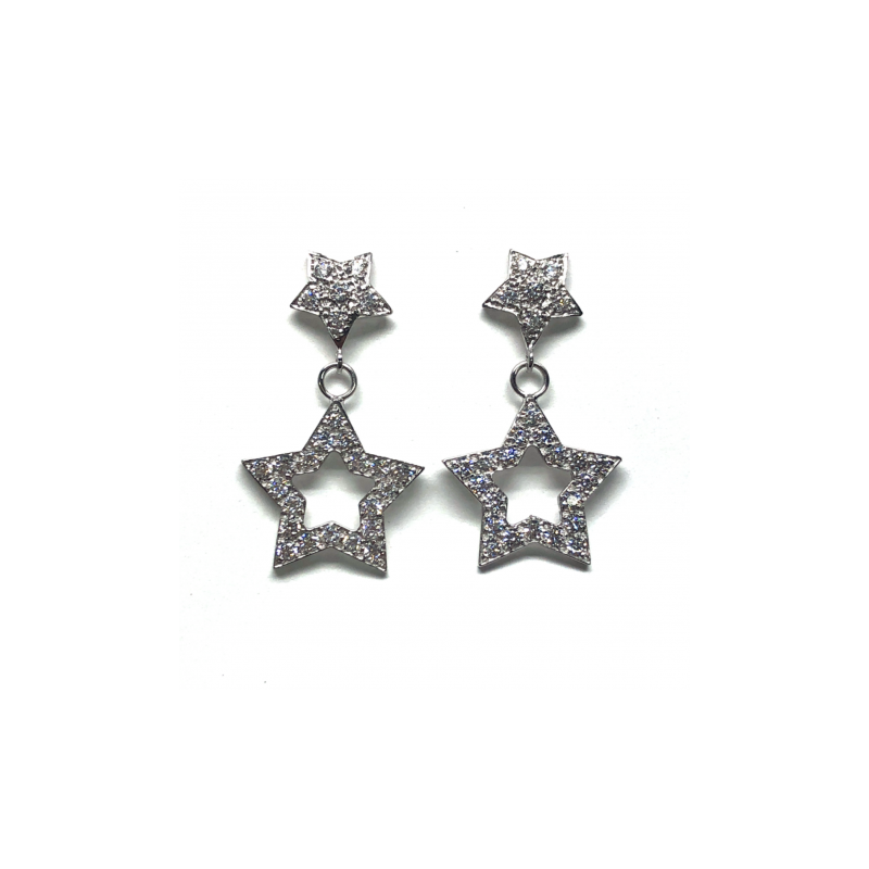 PENDIENTES ORO 18KT ESTRELLAS  DOBLES CON CIRCONITAS BLANCAS