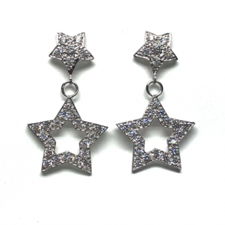 PENDIENTES ORO 18KT ESTRELLAS  DOBLES CON CIRCONITAS BLANCAS