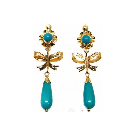 Pendientes de Oro de 18 Kilates arquillo con lazo y lágrima