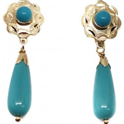 Pendientes Oro  18 kilates Cubanitas con lagrimas de coral o turquesa
