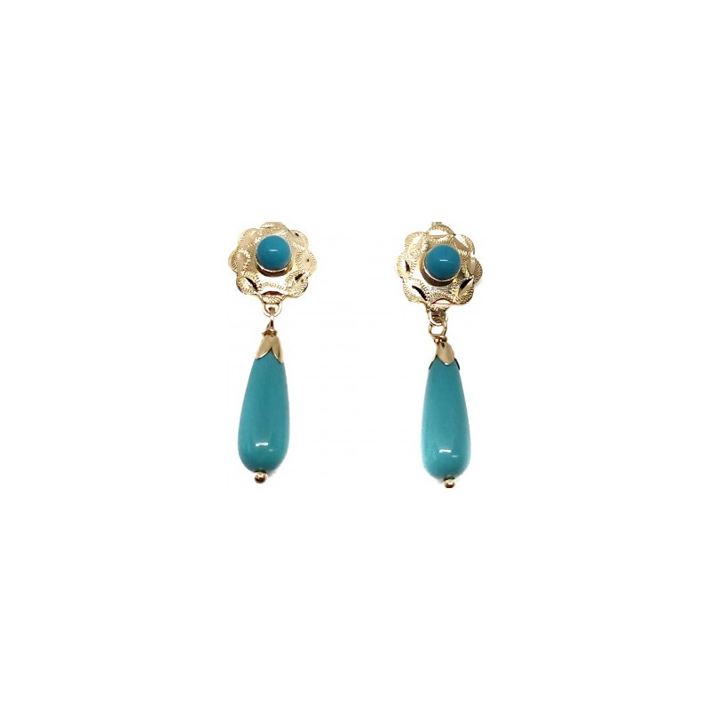 Pendientes Oro  18 kilates Cubanitas con lagrimas de coral o turquesa
