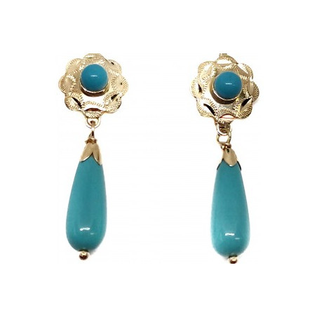 Pendientes Oro  18 kilates Cubanitas con lagrimas de coral o turquesa