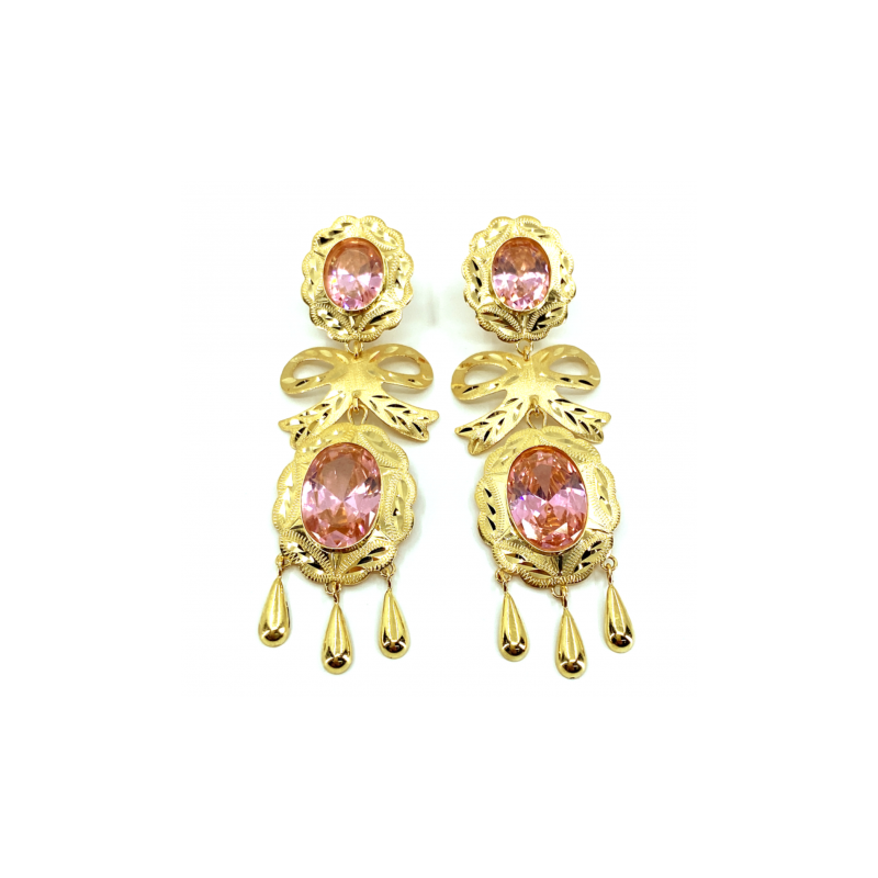 Pendientes oro cubanas dobles con lazo