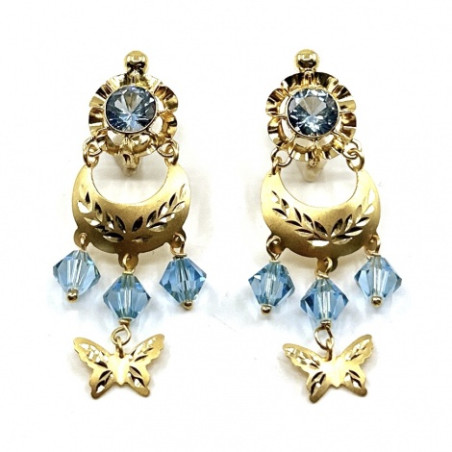 PENDIENTES ORO 18KT GITANILLAS ARQUILLOS LUNA BOLAS FACETADAS MARIPOSA
