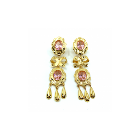 PENDIENTE ORO 18KT DOBLE CUBANA LAZO MEDIANO TALLADO  LÁGRIMAS ORO