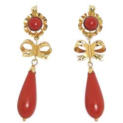PENDIENTES ORO 18 QUILATES ARQUILO Y LAZO TALLADO CON LAGRIMA EN COLOR TURQUESA