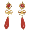 PENDIENTES ORO 18 QUILATES ARQUILO Y LAZO TALLADO CON LAGRIMA EN COLOR TURQUESA