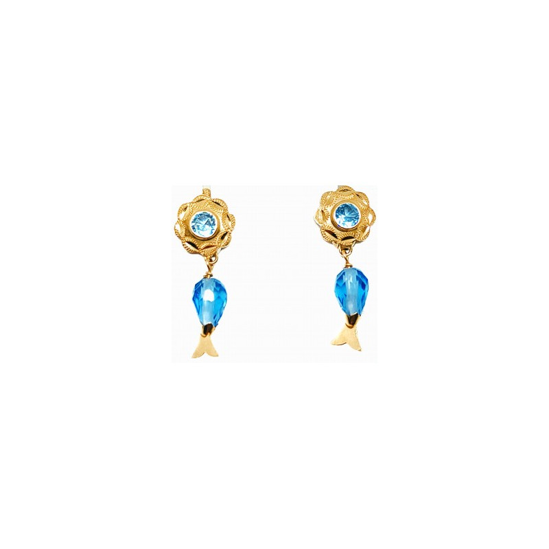 PENDIENTES ORO CUBANITAS CRISTAL LAGRIMA PEZ
