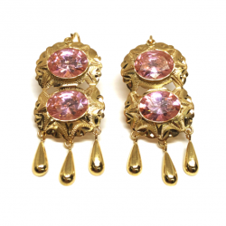 PENDIENTE 18 KILATES  DOBLE CUBANA TRES LAGRIMAS ORO