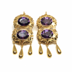 PENDIENTE 18 KILATES  DOBLE CUBANA TRES LAGRIMAS ORO