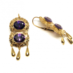 PENDIENTE 18 KILATES  DOBLE CUBANA TRES LAGRIMAS ORO