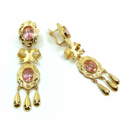 PENDIENTE ORO 18KT DOBLE CUBANA LAZO MEDIANO TALLADO  LÁGRIMAS ORO