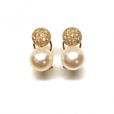 PENDIENTES  ORO 18K CIRCONITAS Y PERLA CULTIVADA