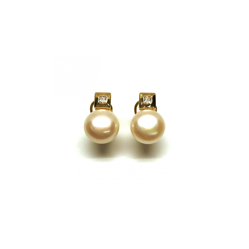 PENDIENTES  ORO 18K CIRCONITAS Y PERLA CULTIVADA