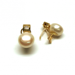PENDIENTES  ORO 18K CIRCONITAS Y PERLA CULTIVADA