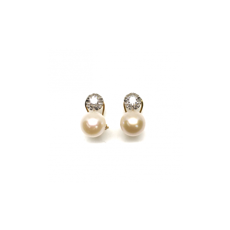 PENDIENTES  ORO 18K CIRCONITAS Y PERLA CULTIVADA