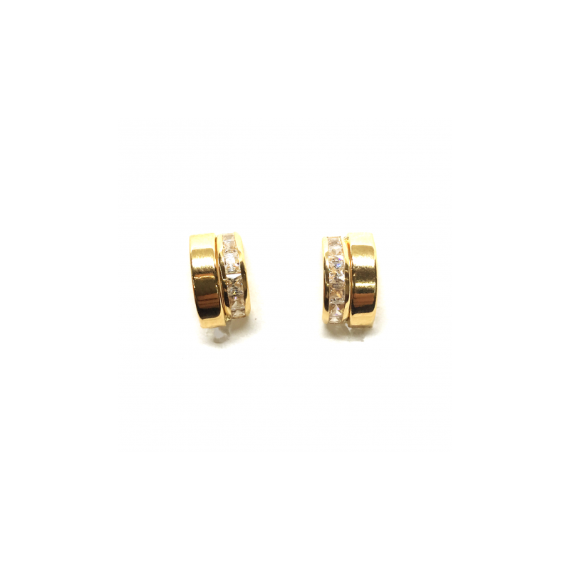 PENDIENTES  ORO 18KT CARRIL CIRCONITAS Y BANDA LISA
