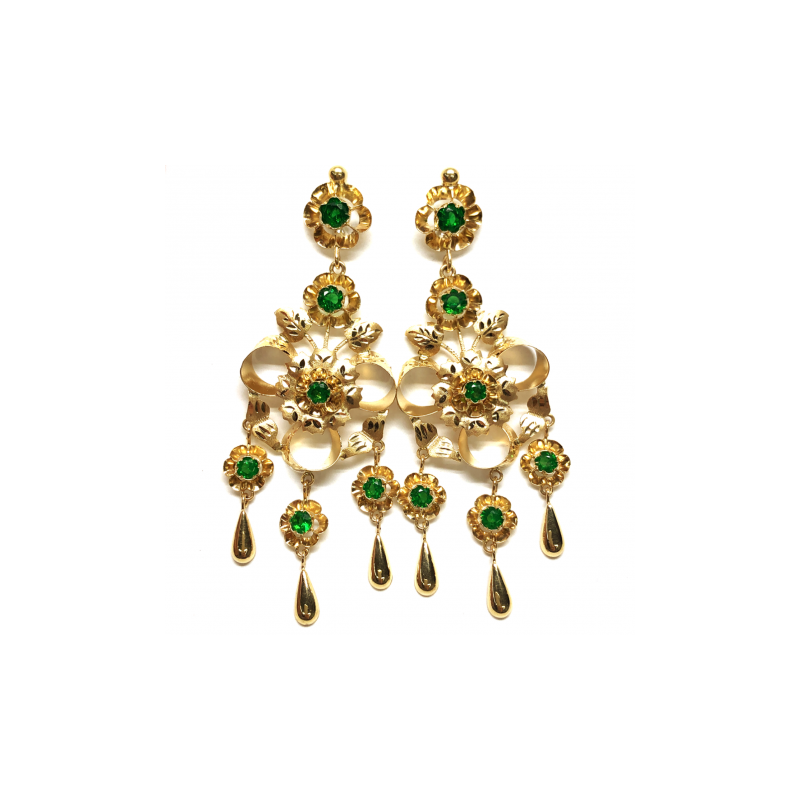 PENDIENTES ORO 18KT MANTILLA COLOR ESMERALDA