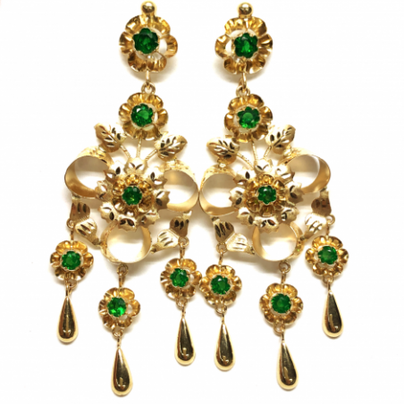 PENDIENTES ORO 18KT MANTILLA COLOR ESMERALDA