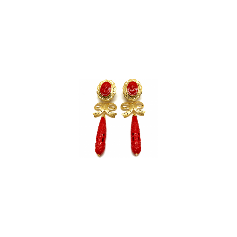PENDIENTES ORO 18KT CORALES TALLADOS
