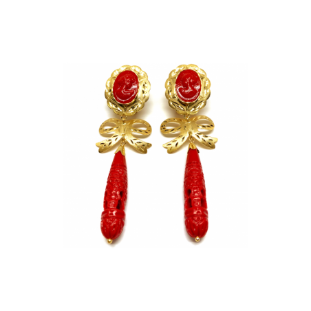 PENDIENTES ORO 18KT CORALES TALLADOS